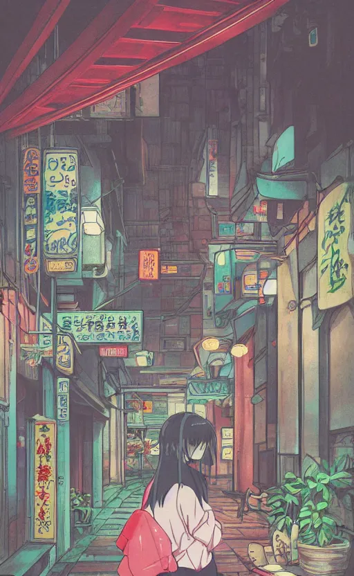 Prompt: pho, rainy day, anime, japan, ghibli, 9 0 s, retro style, aesthetic, chill, room