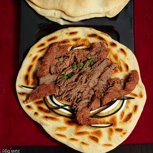 Prompt: takeaway doner kebab in pitta bread by h.r. giger