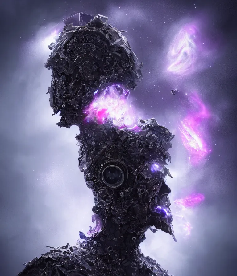 Image similar to impressive ominous front!! shot photo of a court jester character fine portrait fine portrait mesmerizing fractal hyper cubes platinum cracked dark future hyper dimensional space galactic crystal nebula edges elegant detailed intricate concept artstation sharp focus ray tracing cinematic masterpiece temporal corruption beeple wlop germ 8 4 k scifi glossy hyper realistic illustration canon eos r 3 fujifilm x - t 3 0 sony alpha a 6 6 0 0