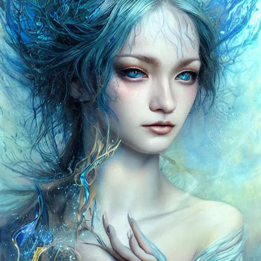 Image similar to a beautiful dancer manipulating water by karol bak, ayami kojima, artgerm, river, water, blue eyes, smile, concept art, fantasy