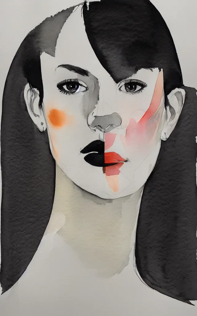 Image similar to beautiful face woman, symmetrical, grey, colorless and silent, watercolor portraits by Luke Rueda Studios and David downton