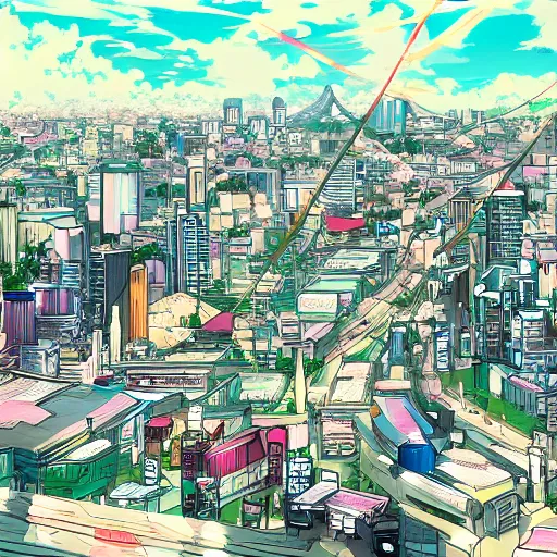 Prompt: anime style concept art of magical tokyo city