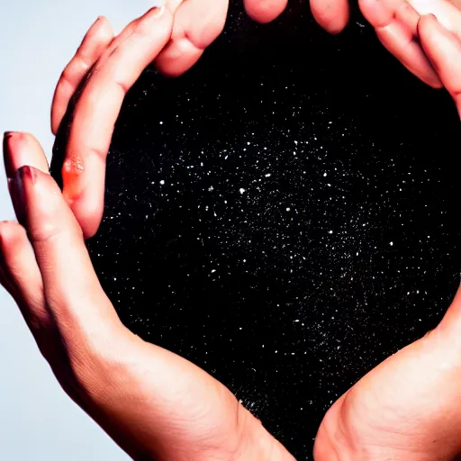 Image similar to a photo of two hands manipulating a smooth dough floating and spinning in the air, black background, flour dust spray, backlit, high quality action photography, studio photo, 50mm