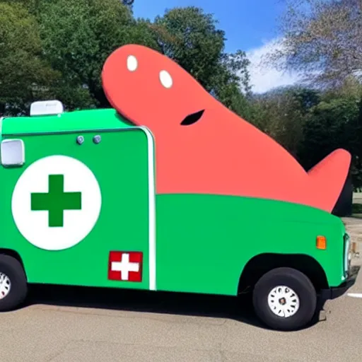 Image similar to big chungus, anthropomorphic ambulance shaped like big chungus, high resolution photo