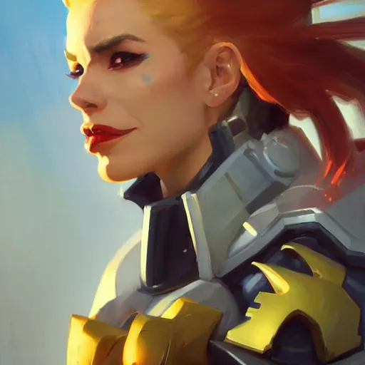 Image similar to greg manchess portrait painting of armored quinn as overwatch character, medium shot, asymmetrical, profile picture, organic painting, sunny day, matte painting, bold shapes, hard edges, street art, trending on artstation, by huang guangjian and gil elvgren and sachin teng