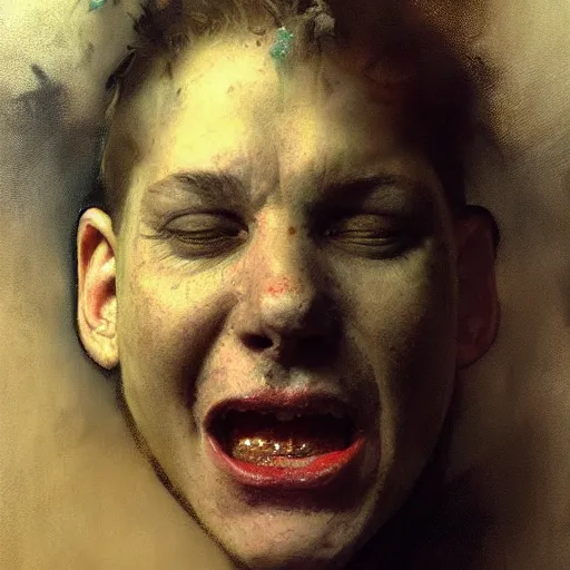 Image similar to hyperrealist portrait of a screaming head made of smoke by jeremy mann and alphonse mucha and alan lee, fantasy art, photo realistic, dynamic lighting, artstation, poster, volumetric lighting, very detailed faces, award winning