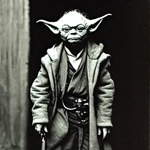 Prompt: a vintage portrait of yoda as an old west sheriff, western, photography