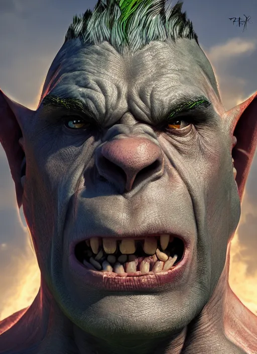 Image similar to A fantasy comic book style portrait painting of a brutal male orc elder, unreal 5, DAZ, hyperrealistic, octane render, cosplay, RPG portrait, dynamic lighting