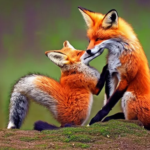 Image similar to Two foxes hugging each other lovingly