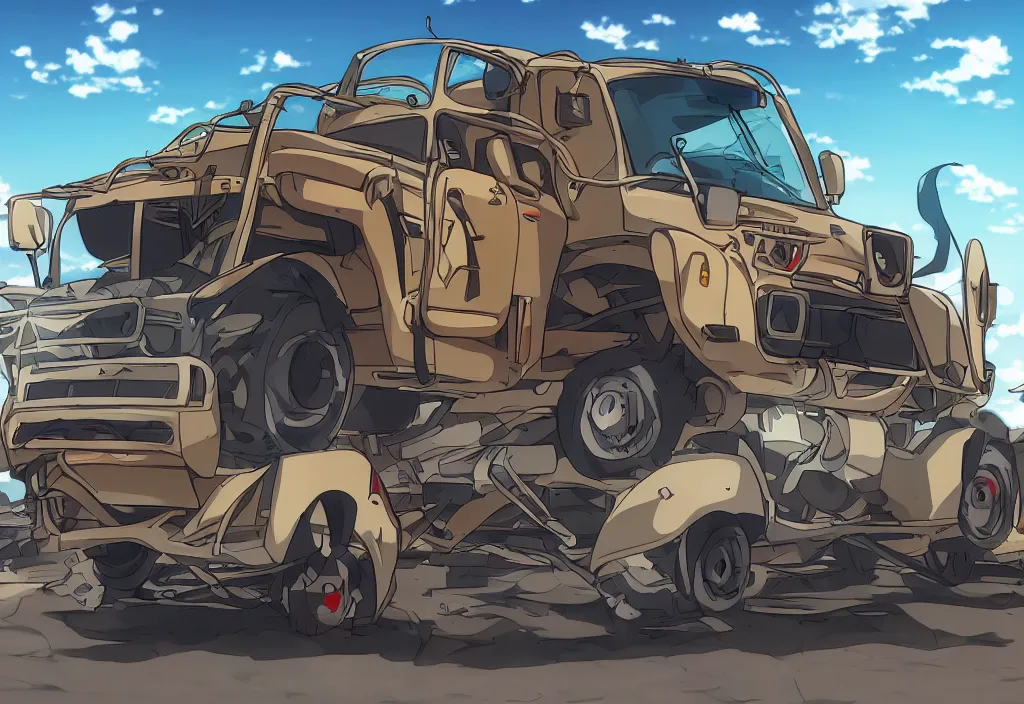 Prompt: An anime art of car gazelle truck, digital art, 8k resolution, anime style, wide angle