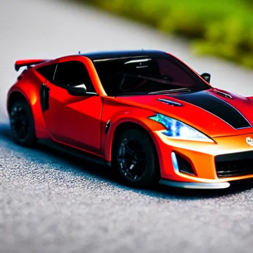 Prompt: a hotwheel supercar based on the nissan 3 7 0 z and acura nsx, it has a red and black paint, photoreal, car photography, hotwheels, supercar,