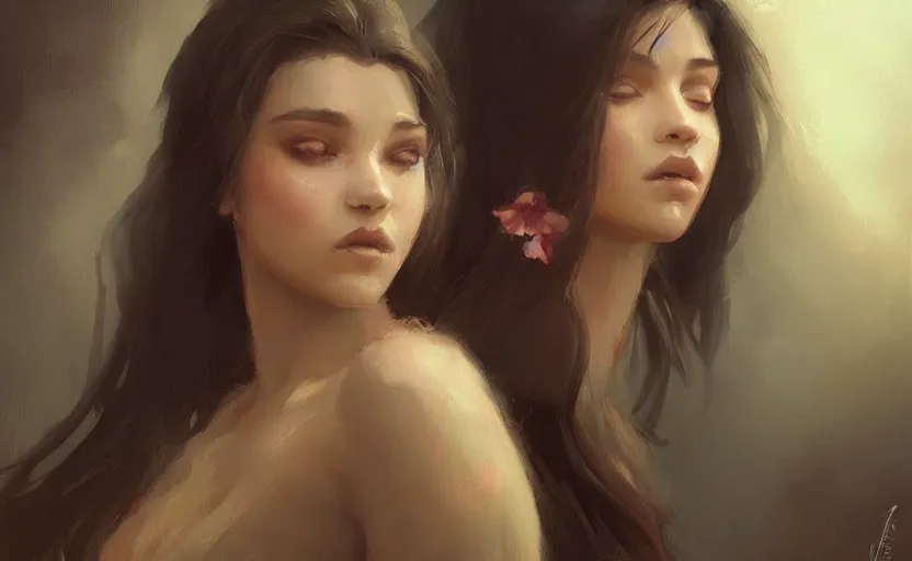 Image similar to a painting of jasmine trending on artstation in the style of greg rutkowski, beautiful, sensual, flower, portrait, adorable