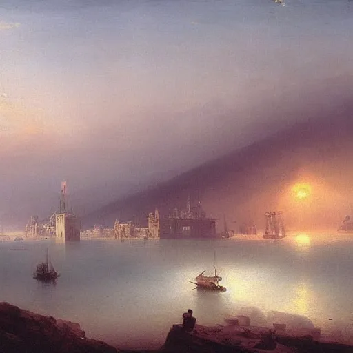 Image similar to A detailed matte painting of Genoa in the 15th century, trending on artstation by Ivan Aivazovsky