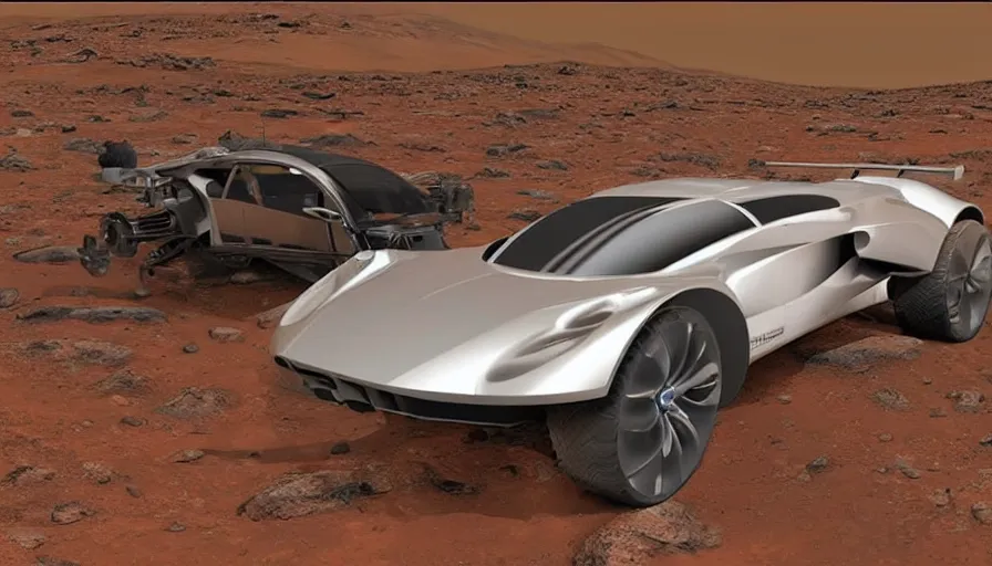 Image similar to super car pulls out of a spaceship on mars, ultra detailed