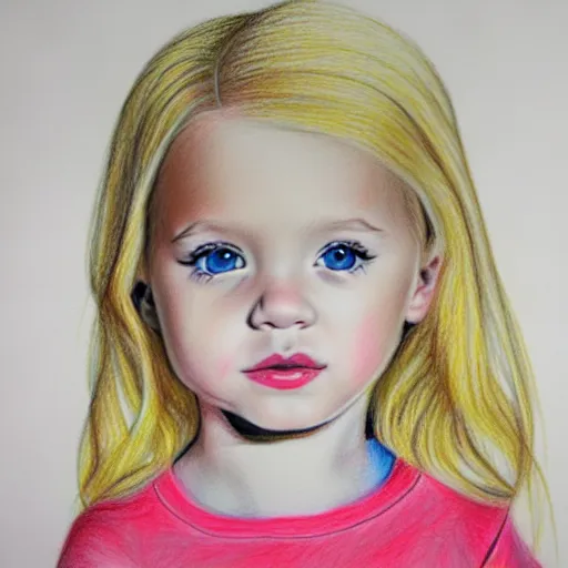 Image similar to 4 year old blonde girl with iphone colored pencil on white background by eloise wilkin