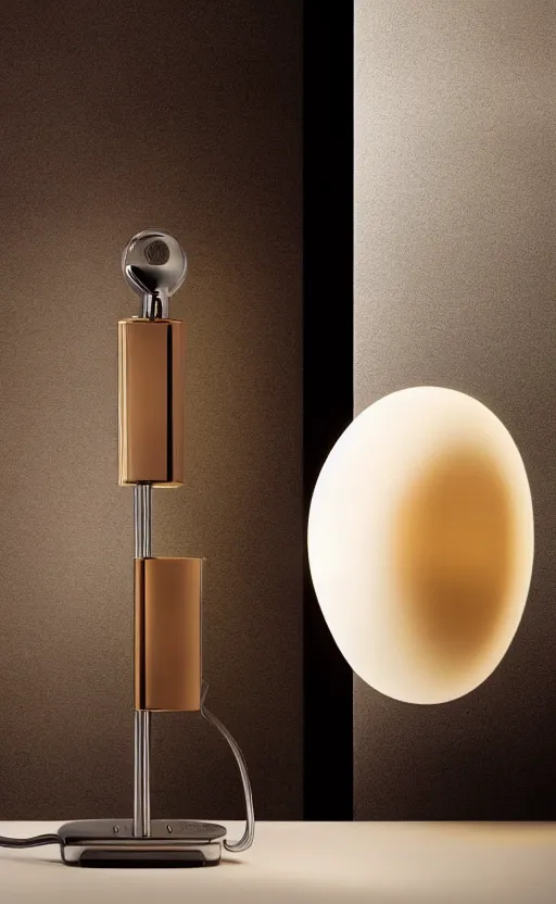 Prompt: table lamp designed by hermes in the shape of perfume, advertising photography