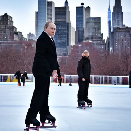 Prompt: putin skating through nyc