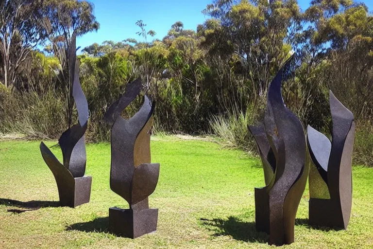 Image similar to “dramatic award-winning sculpture in an Australian wetlands, sculpture garden”