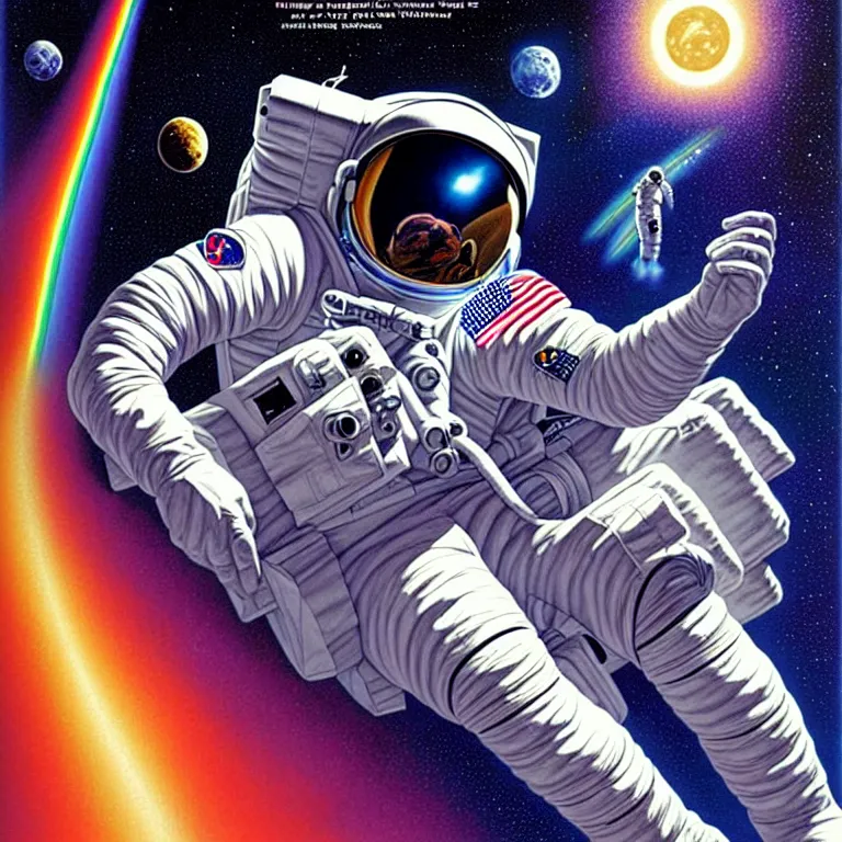 Image similar to astronaut at the rainbow bridge. paul gulacy. philip caza. artgerm.