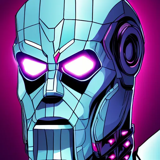 Image similar to cyberpunk robotic thanos, sharp lines, digital, artstation, colored in