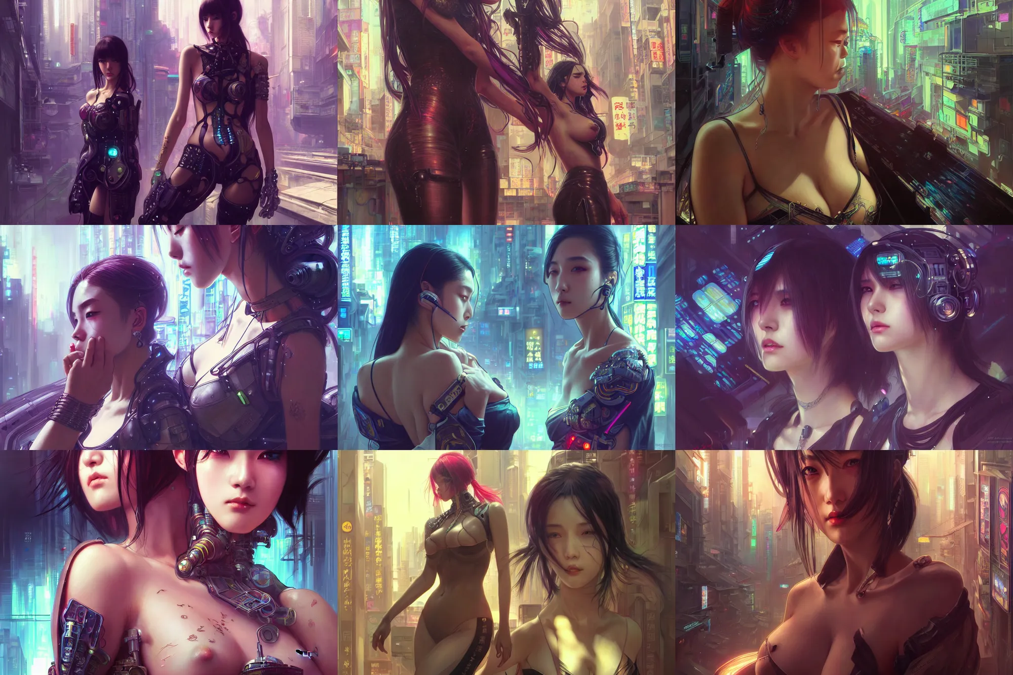 Prompt: ultra realistic beautiful cyberpunk kowloon techno art, beautiful alluring anime woman, sci - fi, fantasy, intricate, elegant, highly detailed, digital painting, artstation, concept art, smooth, sharp focus, illustration, art by artgerm and wlop and alphonse mucha and tian zi and allen william and krenz cushart and greg rutkowski