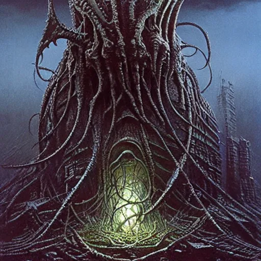 Prompt: Giant cthulu destroying a city cosmic horror, ultra realistic, highly detailed, HD, sharp focus, cinematic lighting, realistic, art by HR Giger, art by Zdzislaw Beksinski 1280