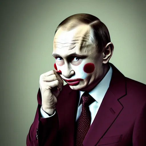 Prompt: vladamir putin as a sad clown, historical photo, high definition, hyperrealistic