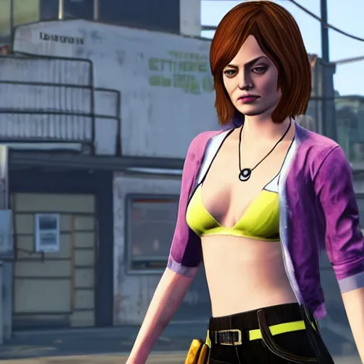 Prompt: Emma stone as a grand theft auto 5 character