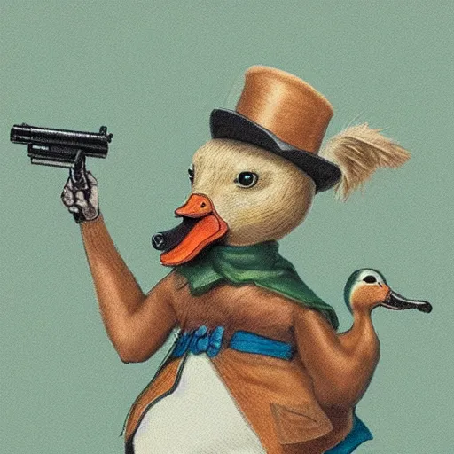 Image similar to a duck holding a gun