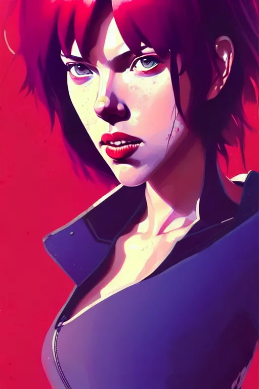 Image similar to a ultradetailed beautiful panting of scarlett johansson as motoko kusanagi, by conrad roset, greg rutkowski and makoto shinkai, trending on artstation