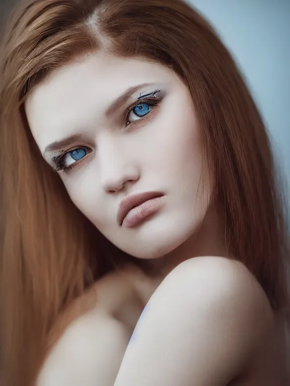 Image similar to hyperdetailed photo of a beautiful ukrainian girl with brown eyes and dark bob hairstyle, winds of winter, au naturel, cinematic lighting, studio quality