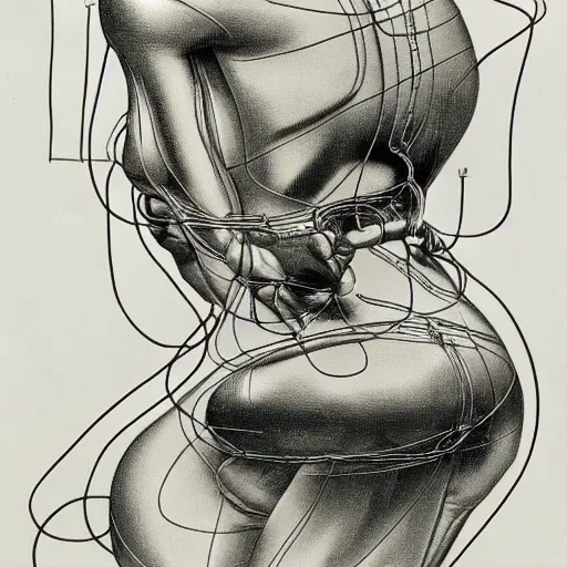 Image similar to A cyborg woman. Line drawing by Hans Bellmer