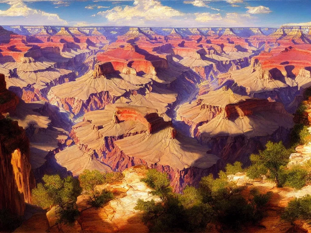 Image similar to a spectacular view of the grand canyon in arizon. art by thomas moran, hyperrealism