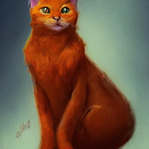 Prompt: portrait of orange marquess the cat, reneissance, sitting on throne, antropomorphic, fantasy digital art, art station