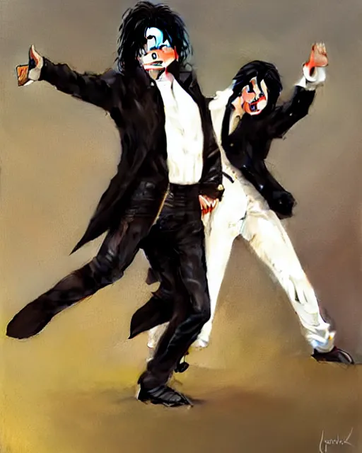 Image similar to Michael Jackson & Michael Mcintyre dancing in front of a crowd,real life skin, intricate, elegant, highly detailed, artstation, concept art, smooth, sharp focus, art by artgerm and greg rutkowski and alphonse mucha