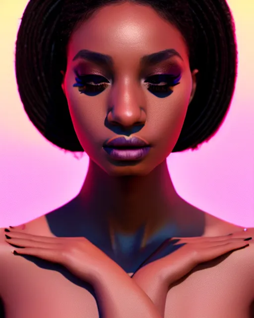 Image similar to beautiful female, arabic, haze, model, brown skin, symmetrical!!, makeup, sephora, maybelline, cinematic, filmic, vsco, 5 0 mm, concept art, artstation, elegant, model, gorgeous, vray, flim, octane render, cinema 4 d, art by portrait artist