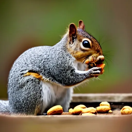 Image similar to close up of squirrel eating nuts, cinematographic shot,