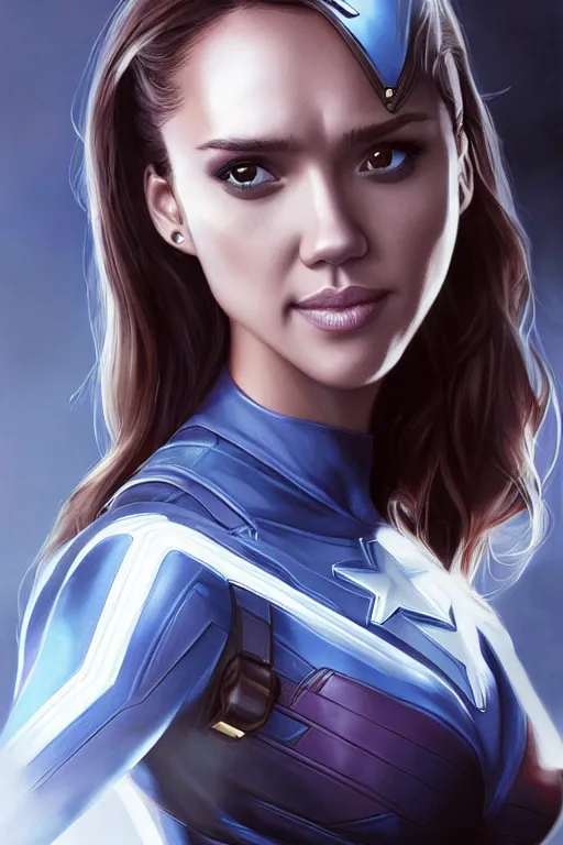 Image similar to jessica alba as captain america by artgerm, ross tran, wlop, masterpiece portrait