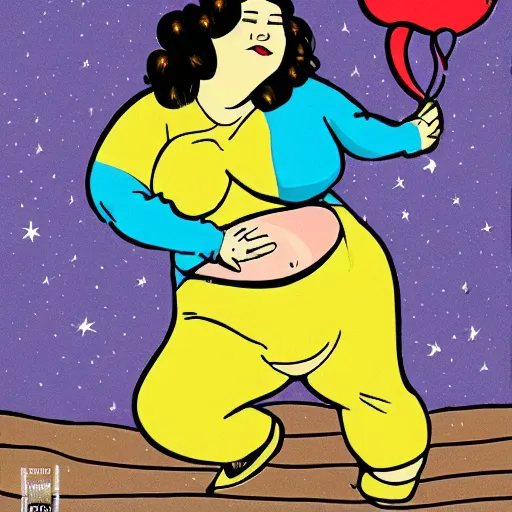 Image similar to your mama is so fat she has her own gravity, comic style, coloured ink