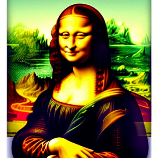 Prompt: mona lisa painted by lisa frank