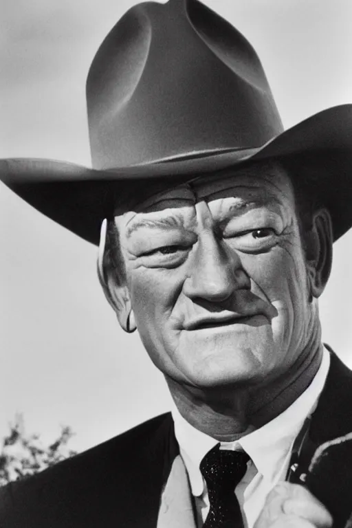 Prompt: john wayne using an iphone, photo