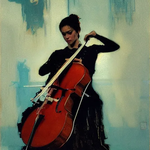 Image similar to cello, intricate, elegant, highly detailed, greg manchess, mucha, liepke, ruan jia, jeffrey catherine jones, ridley scott