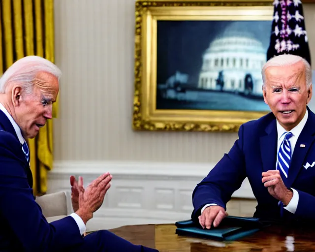 Image similar to president joe biden face to face with president joe biden, nikon 3 5 mm, photograph