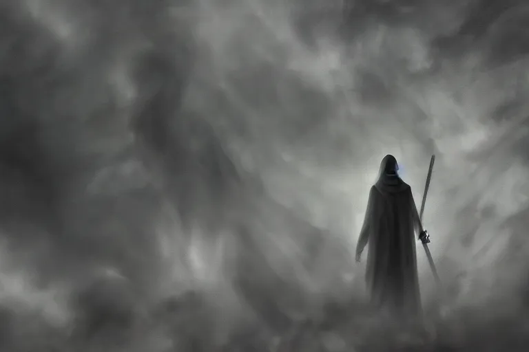 Prompt: a close shot of grim reaper standing in black smoke the style of attack on titans, anime, detailed, gloomy, horror, scary, doom, terrifying, frightful, digital art,