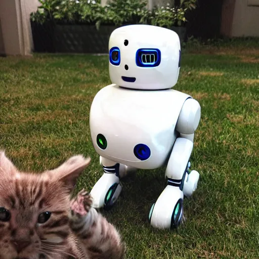 Prompt: robot that just had kittens