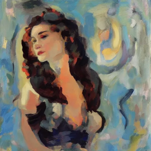 Image similar to salma hayek portrait, style by kandinsky, art deco, portrait