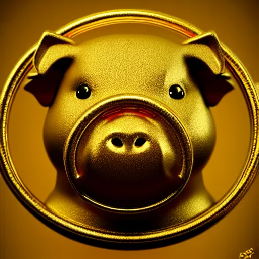 Image similar to cute gold pig symbol with a coin in it's mouth : : ornate, dynamic, particulate, intricate, elegant, highly detailed, centered, artstation, smooth, sharp focus, octane render, 3 d