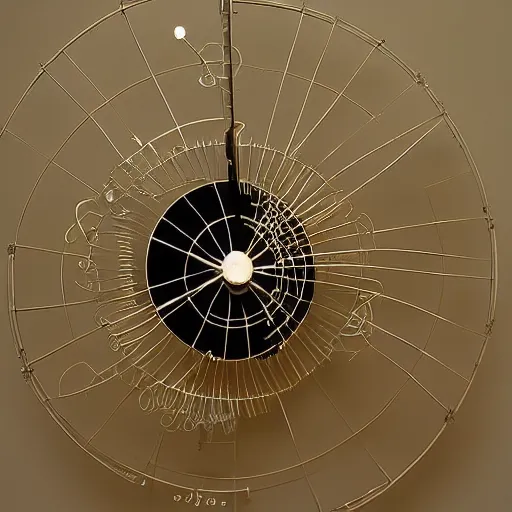 Image similar to a kinetic sculpture of this solar system, sun, orrery, canon 5 d 5 0 mm lens, papier - mache, studio, 1 9 6 3