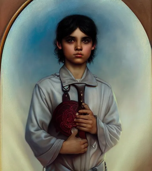 Image similar to Portrait of a Magical Latino Boy, by Tom Bagshaw and Manuel Sanjulian