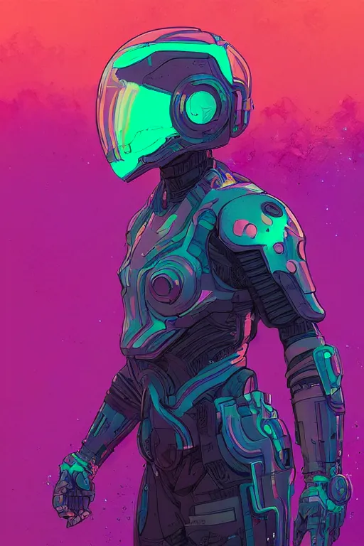 Prompt: portrait of a girl with a biomechanic armor in a colors explosion by Laurie Greasley and Greg Rutkowski , digital painting, highly detailed, trending on artstation